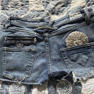 Taverniti So Jeans Distressed Blue Denim Jean Shorts with Embellished Back